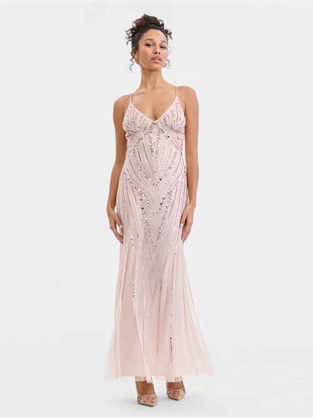 Jump Blush Beaded Spaghetti-Strap Maxi Dress